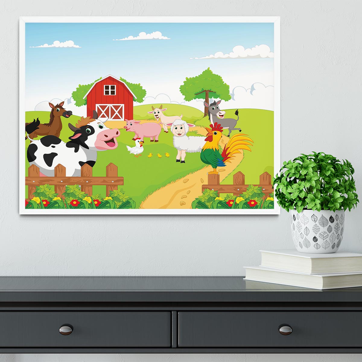 farm animals with background Framed Print - Canvas Art Rocks -6