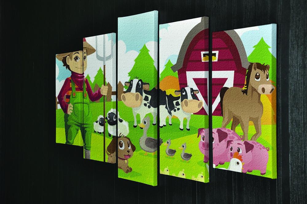 farmer at his farm with a bunch of farm animals 5 Split Panel Canvas - Canvas Art Rocks - 2