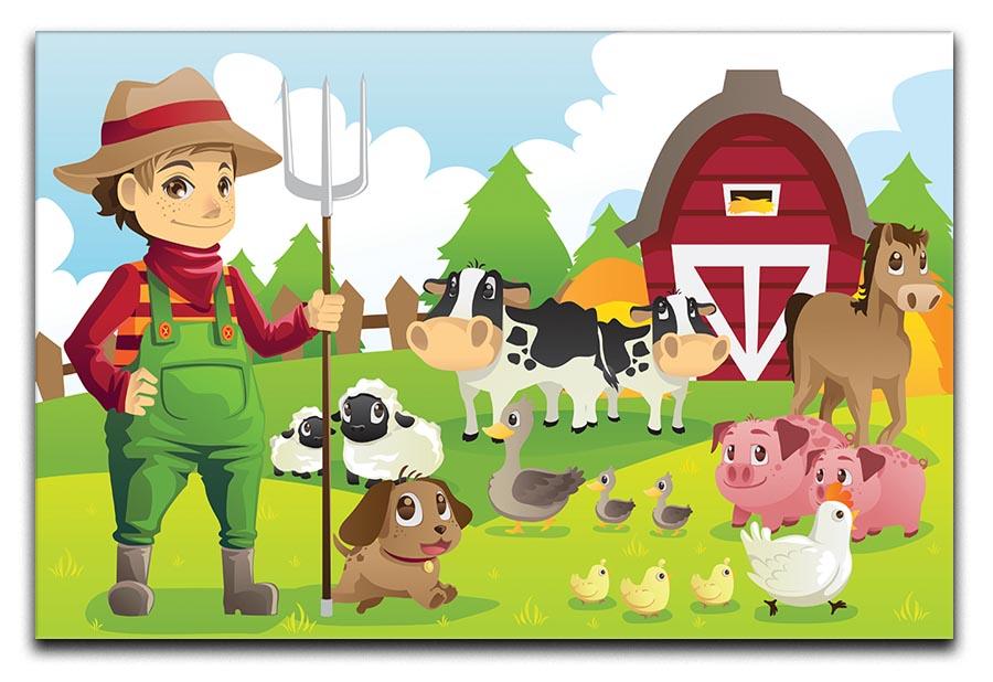 farmer at his farm with a bunch of farm animals Canvas Print or Poster - Canvas Art Rocks - 1
