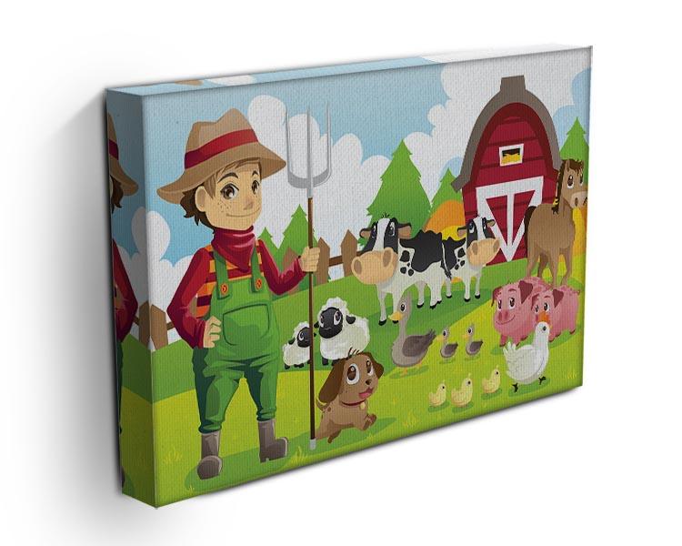 farmer at his farm with a bunch of farm animals Canvas Print or Poster - Canvas Art Rocks - 3