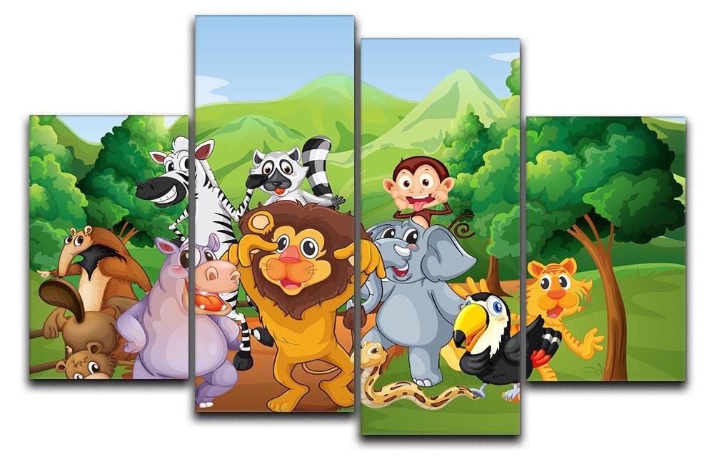 group of animals at the jungle 4 Split Panel Canvas - Canvas Art Rocks - 1