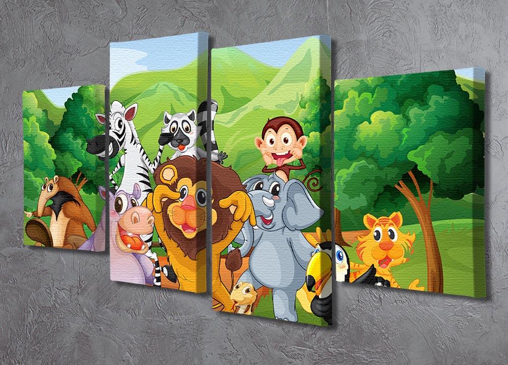 group of animals at the jungle 4 Split Panel Canvas - Canvas Art Rocks - 2