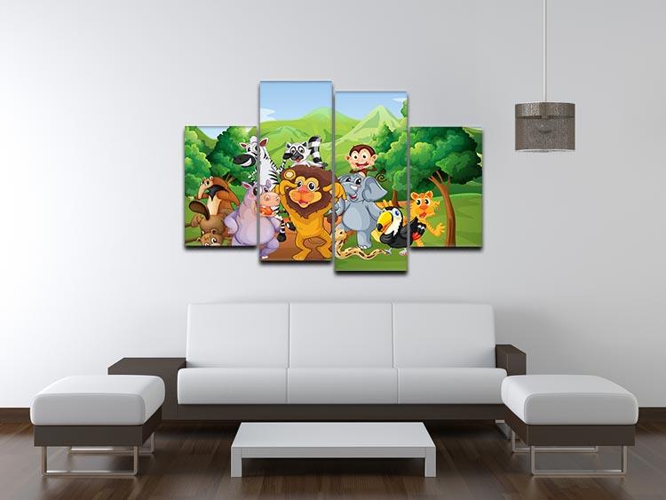 group of animals at the jungle 4 Split Panel Canvas - Canvas Art Rocks - 3