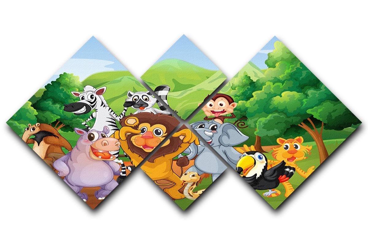 group of animals at the jungle 4 Square Multi Panel Canvas - Canvas Art Rocks - 1