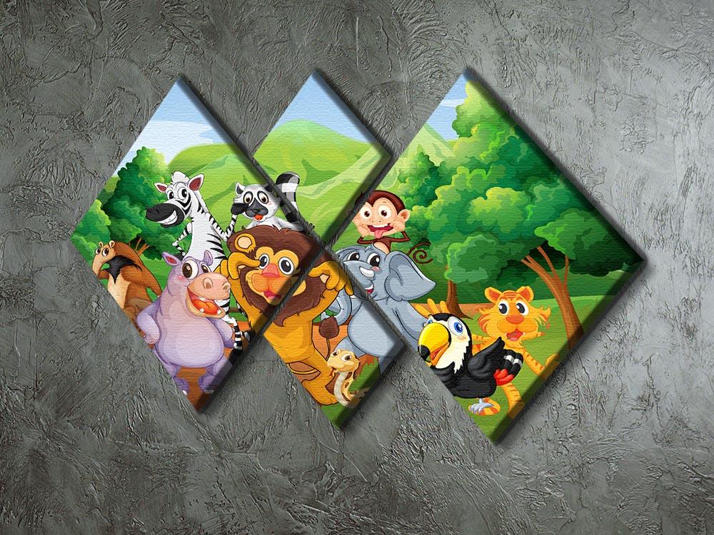 group of animals at the jungle 4 Square Multi Panel Canvas - Canvas Art Rocks - 2