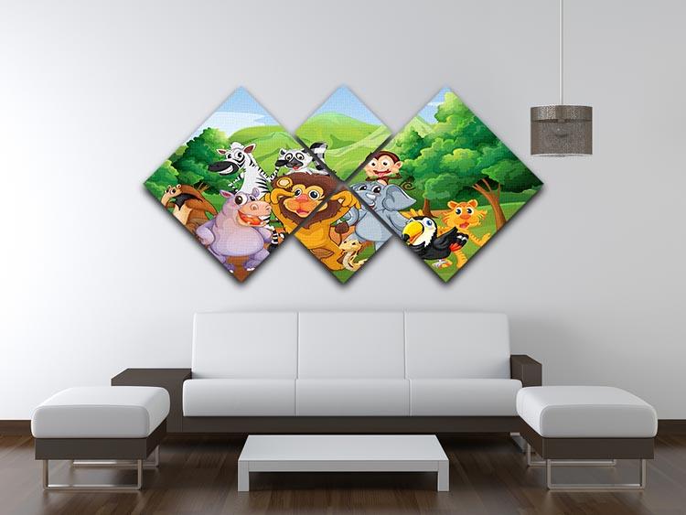 group of animals at the jungle 4 Square Multi Panel Canvas - Canvas Art Rocks - 3