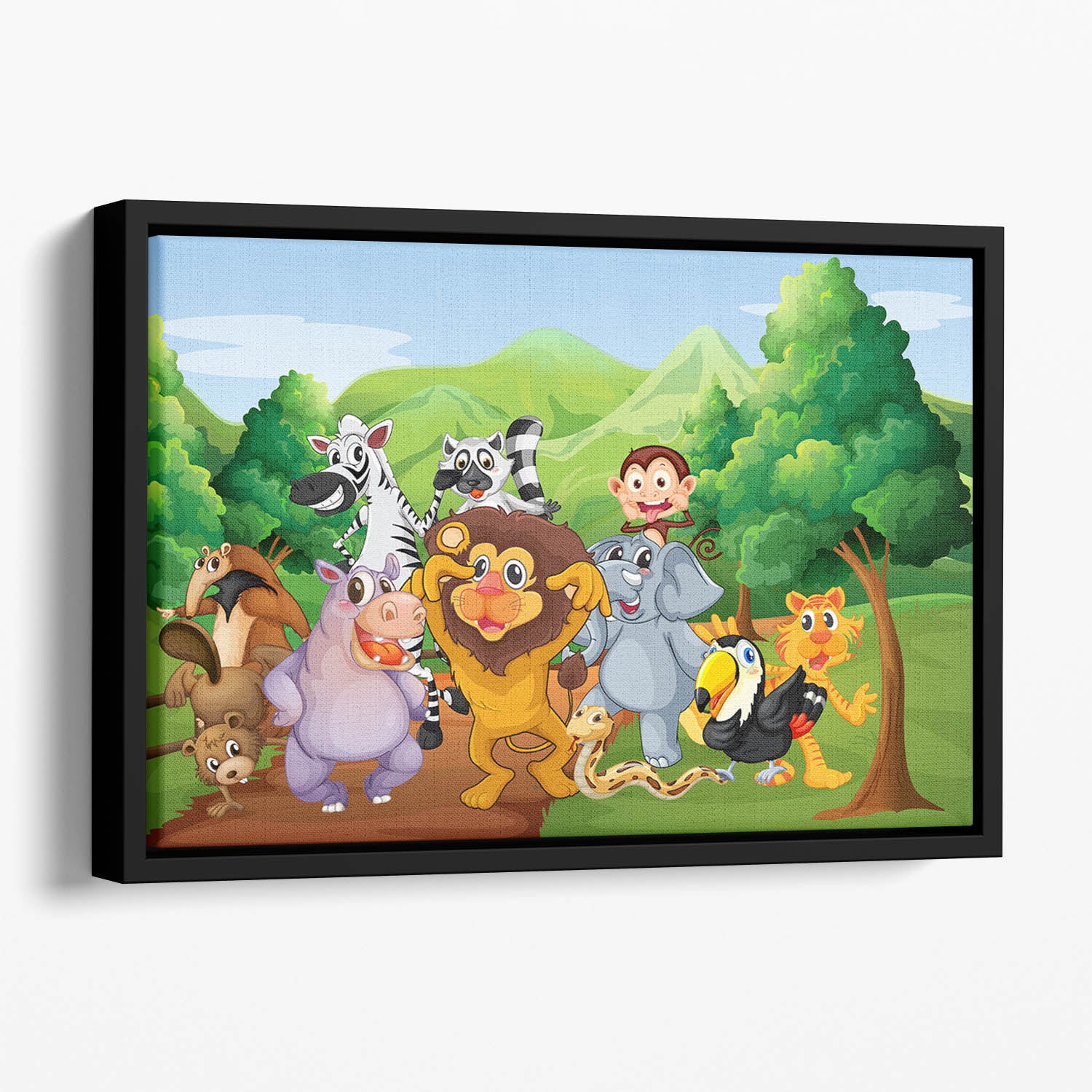 group of animals at the jungle Floating Framed Canvas