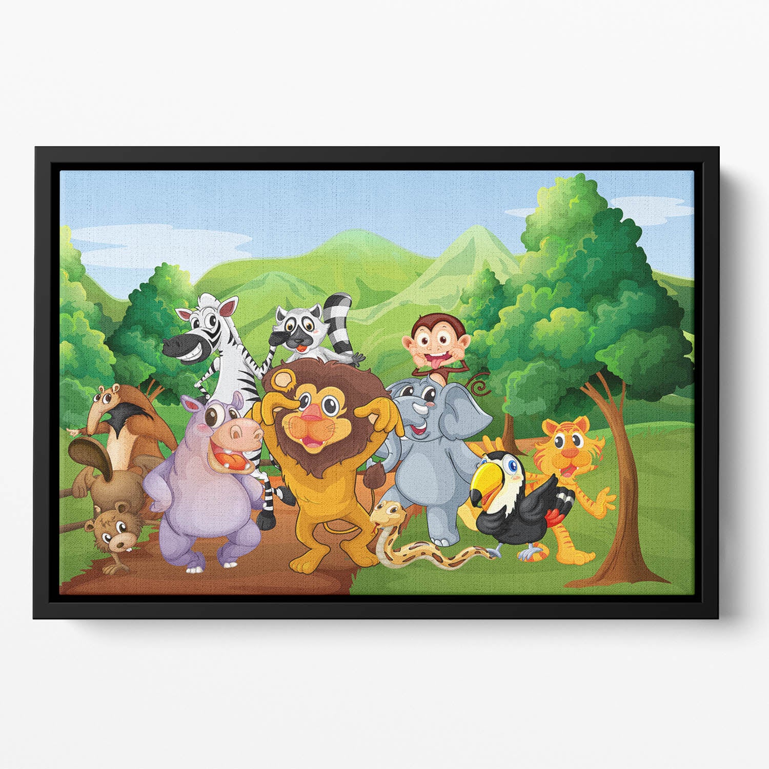 group of animals at the jungle Floating Framed Canvas