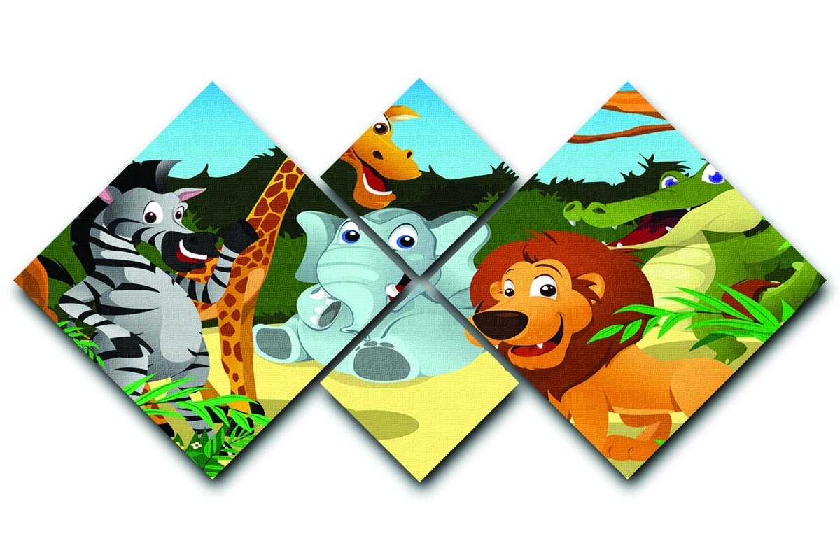 group of wild African animals in the jungle 4 Square Multi Panel Canvas - Canvas Art Rocks - 1