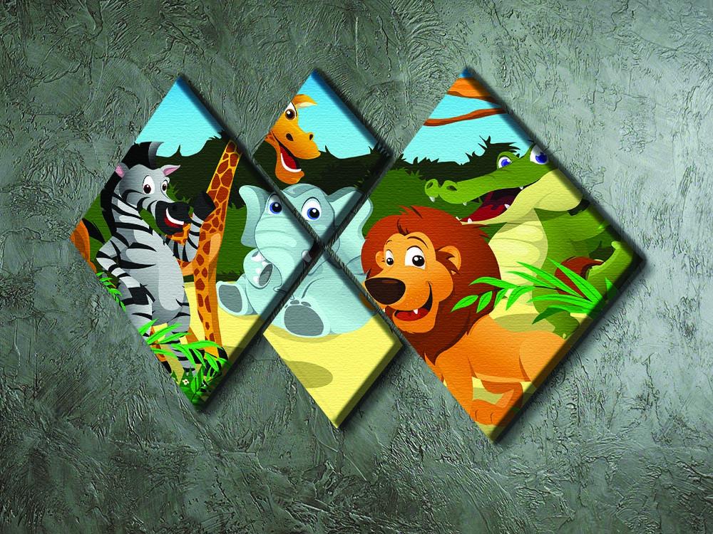 group of wild African animals in the jungle 4 Square Multi Panel Canvas - Canvas Art Rocks - 2