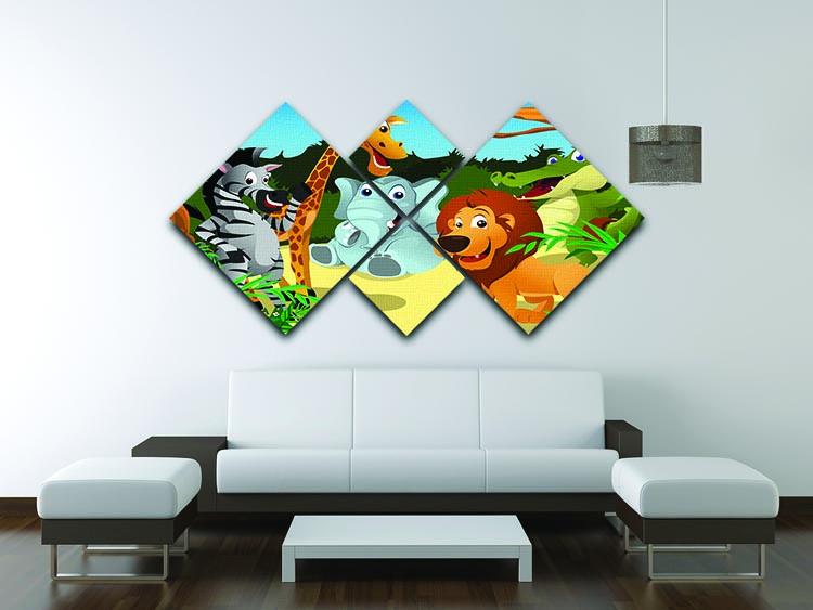 group of wild African animals in the jungle 4 Square Multi Panel Canvas - Canvas Art Rocks - 3
