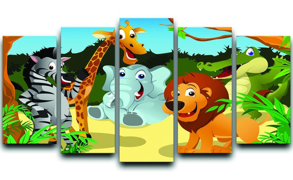 group of wild African animals in the jungle 5 Split Panel Canvas - Canvas Art Rocks - 1
