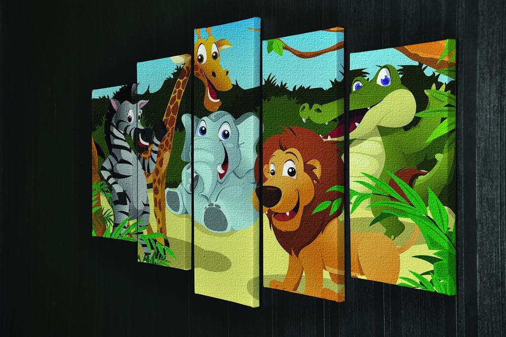 group of wild African animals in the jungle 5 Split Panel Canvas - Canvas Art Rocks - 2