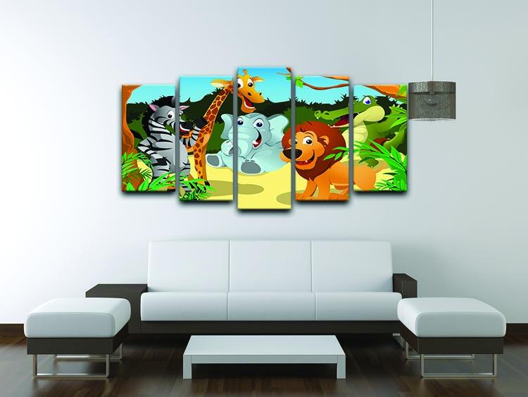 group of wild African animals in the jungle 5 Split Panel Canvas - Canvas Art Rocks - 3