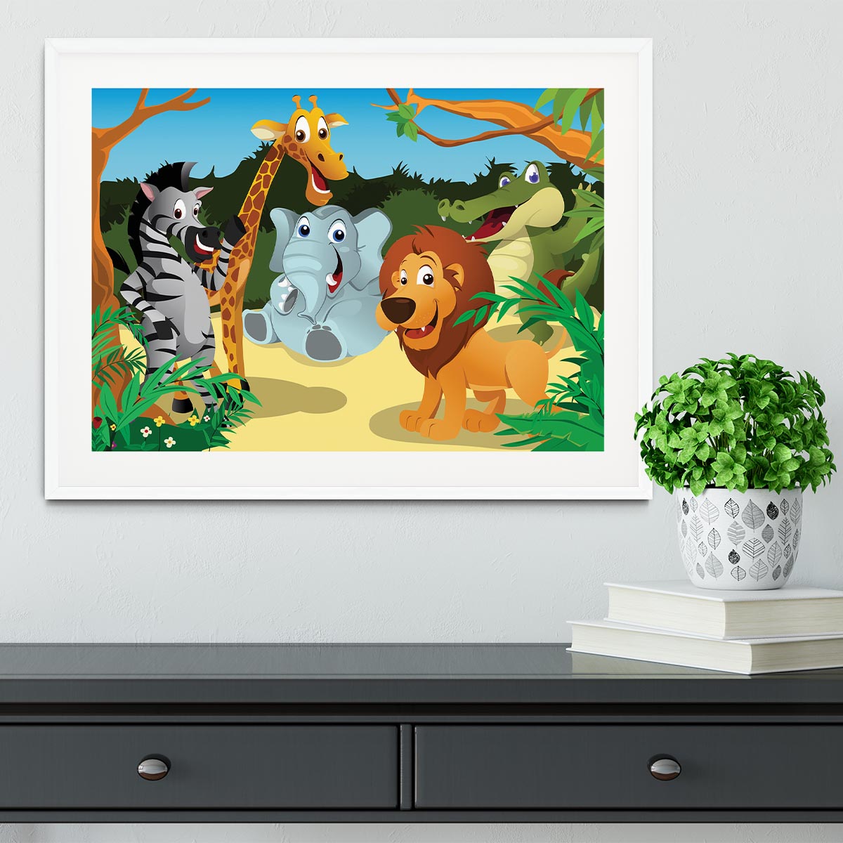 group of wild African animals in the jungle Framed Print - Canvas Art Rocks - 5