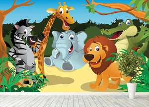 group of wild African animals in the jungle Wall Mural Wallpaper - Canvas Art Rocks - 4