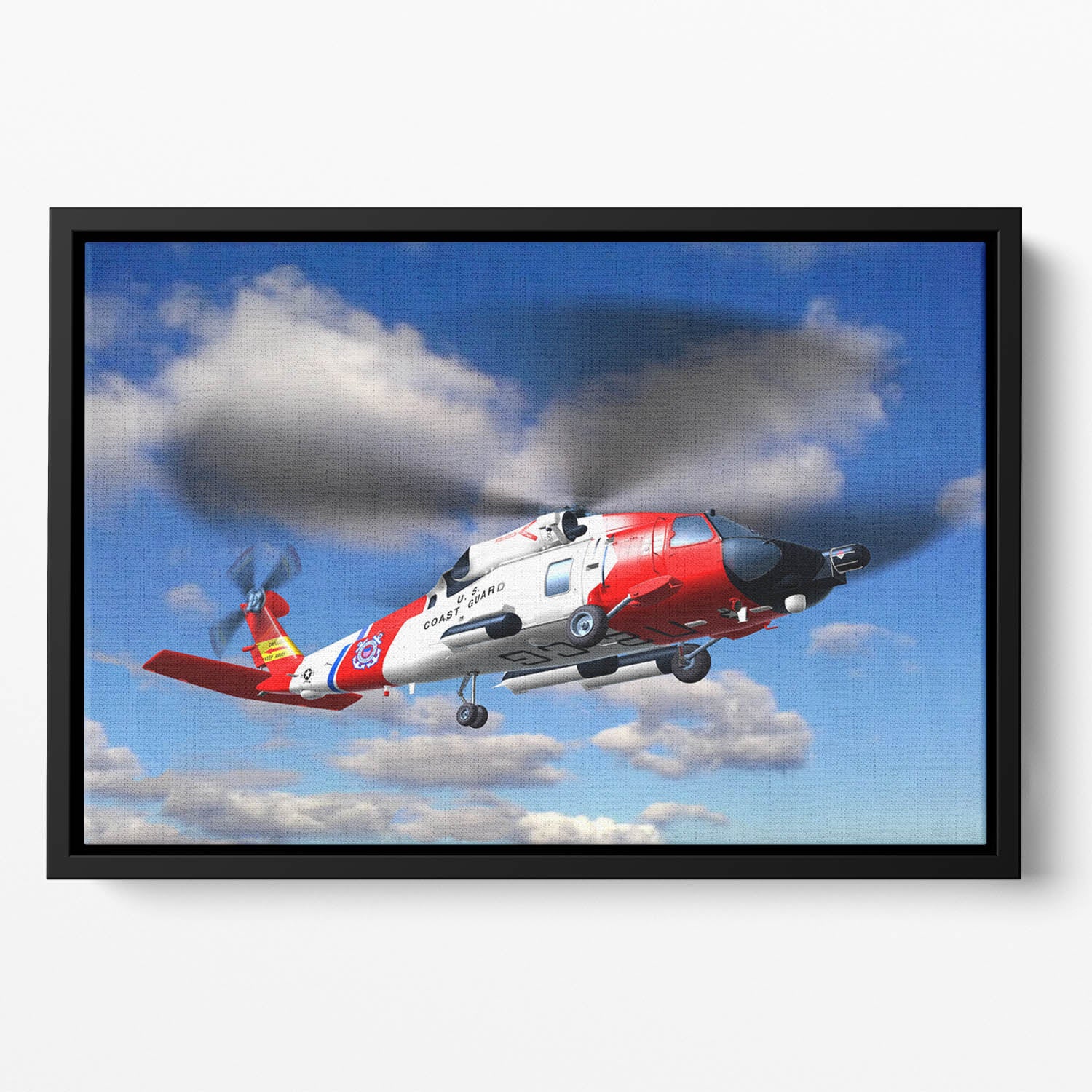helicopter coast guard Floating Framed Canvas
