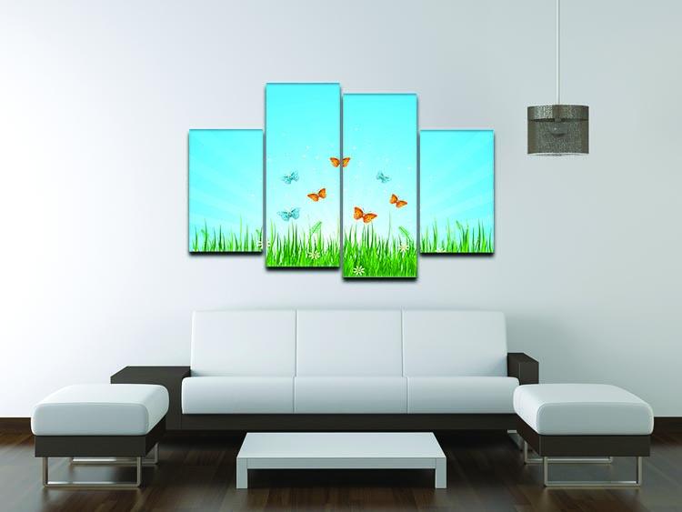 illustration of grassy field and butterflies 4 Split Panel Canvas - Canvas Art Rocks - 3