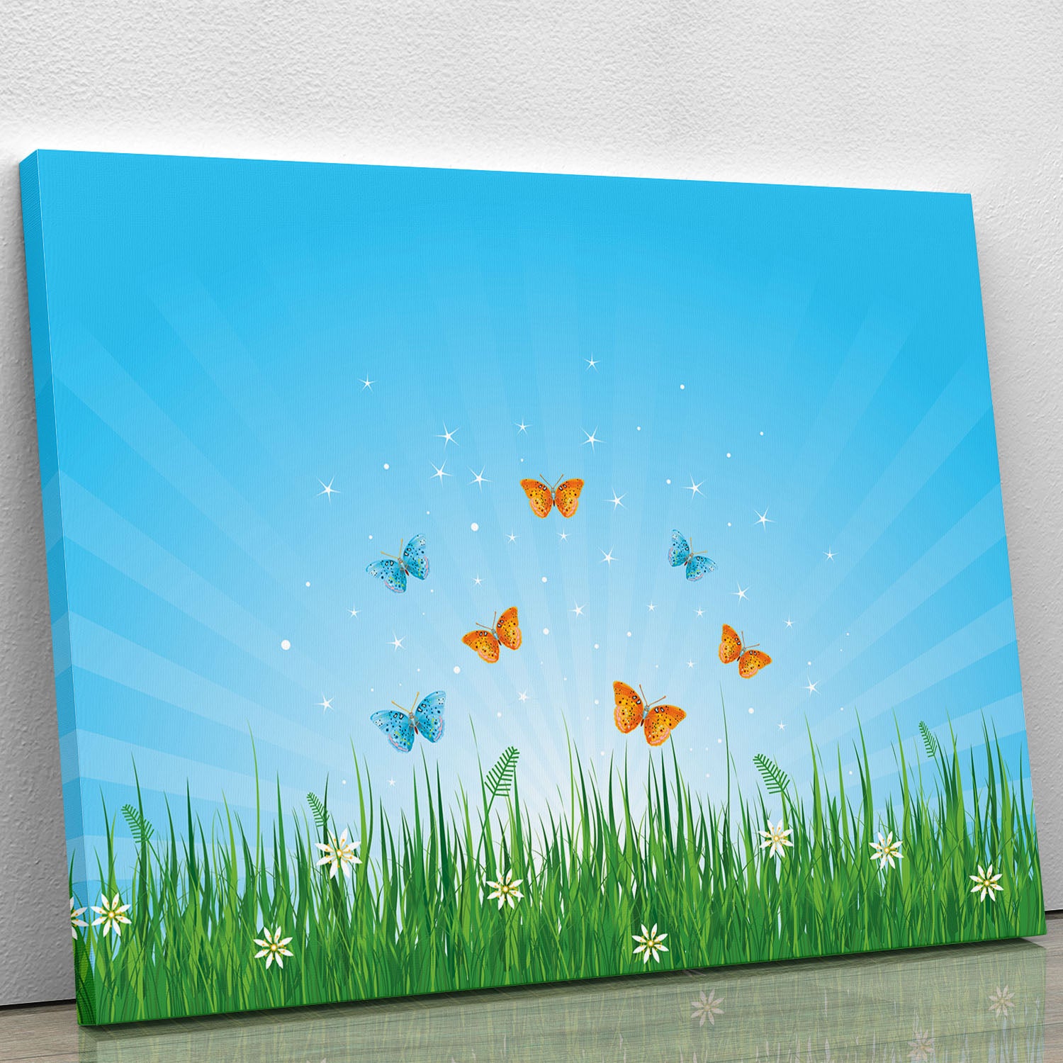 illustration of grassy field and butterflies Canvas Print or Poster - Canvas Art Rocks - 1