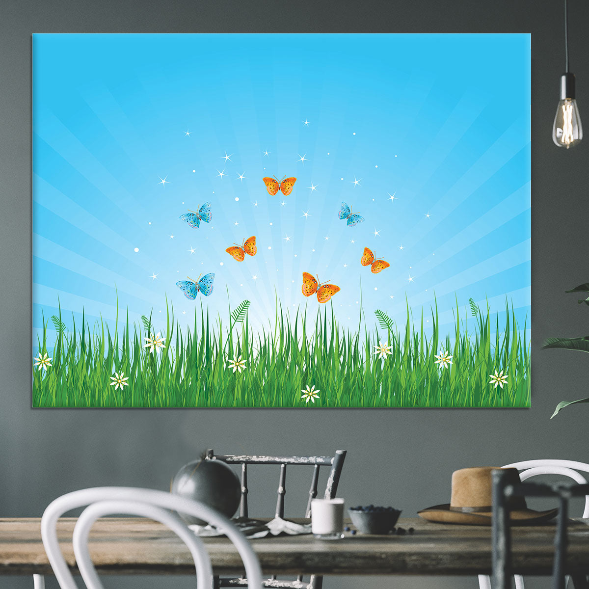 illustration of grassy field and butterflies Canvas Print or Poster - Canvas Art Rocks - 3