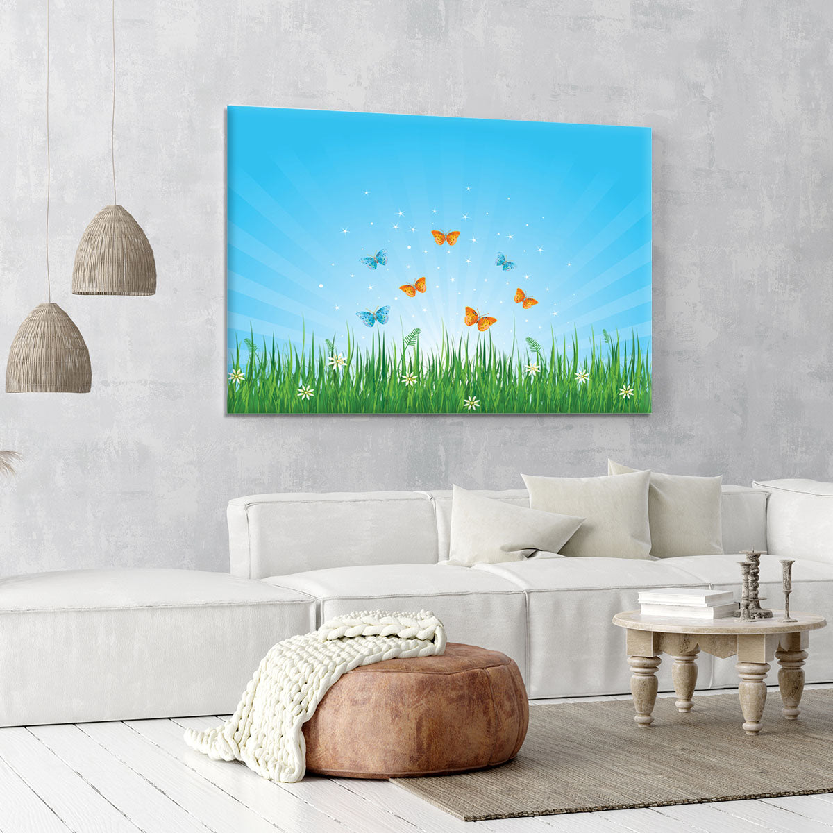 illustration of grassy field and butterflies Canvas Print or Poster - Canvas Art Rocks - 6
