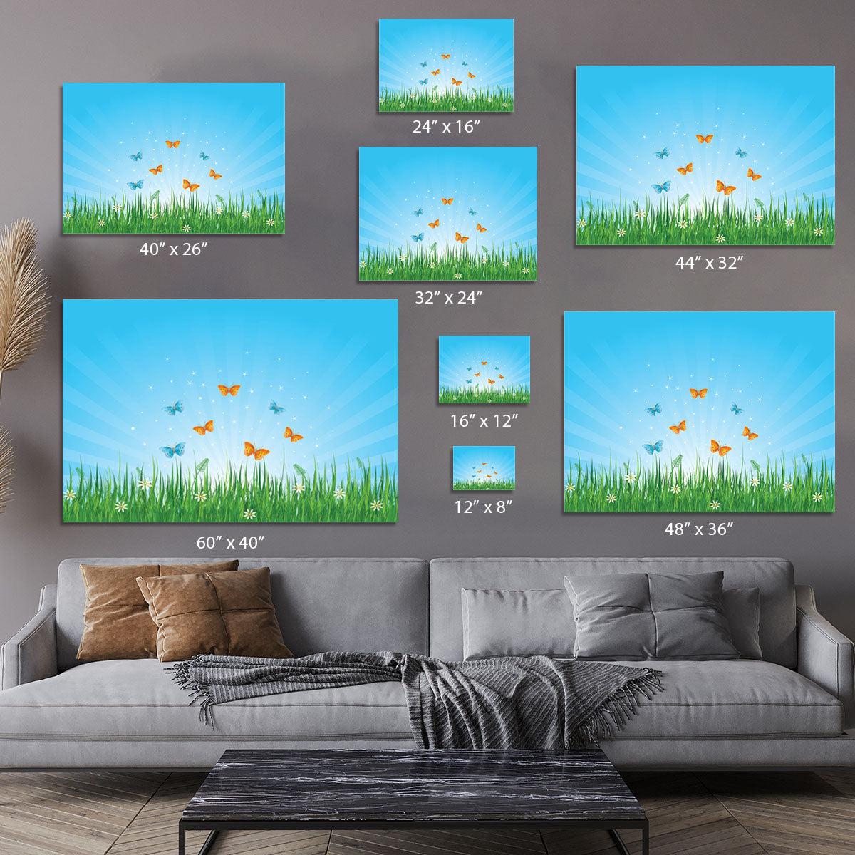 illustration of grassy field and butterflies Canvas Print or Poster - Canvas Art Rocks - 7