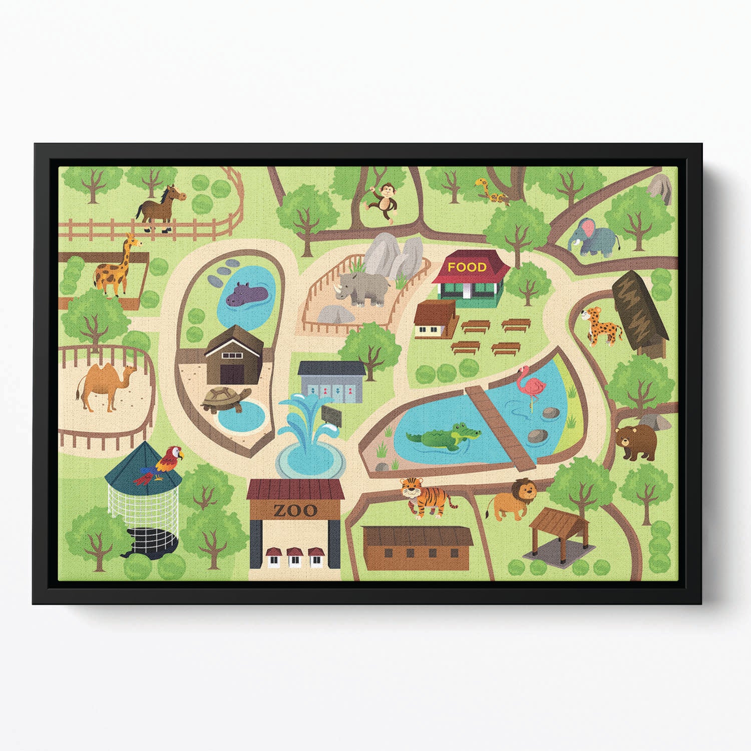 illustration of map of a zoo park Floating Framed Canvas