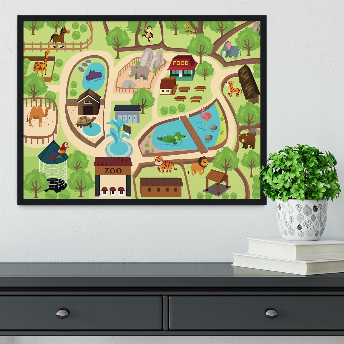 illustration of map of a zoo park Framed Print - Canvas Art Rocks - 2