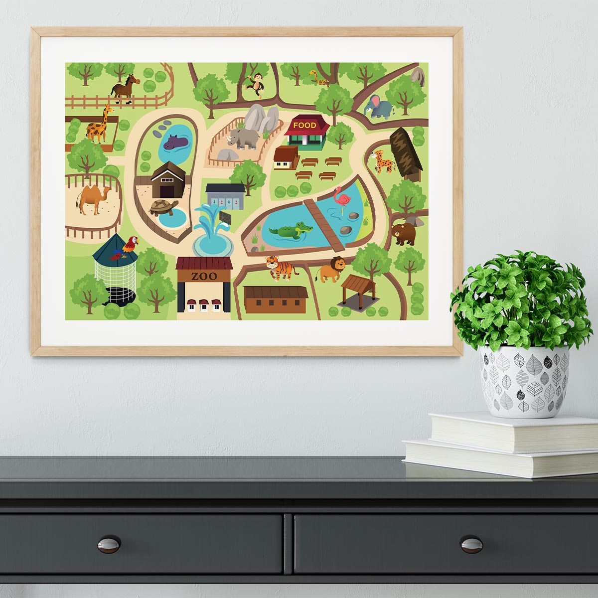 illustration of map of a zoo park Framed Print - Canvas Art Rocks - 3