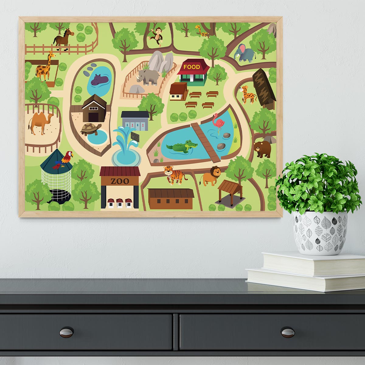 illustration of map of a zoo park Framed Print - Canvas Art Rocks - 4