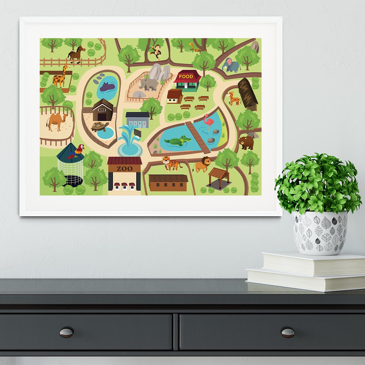 illustration of map of a zoo park Framed Print - Canvas Art Rocks - 5
