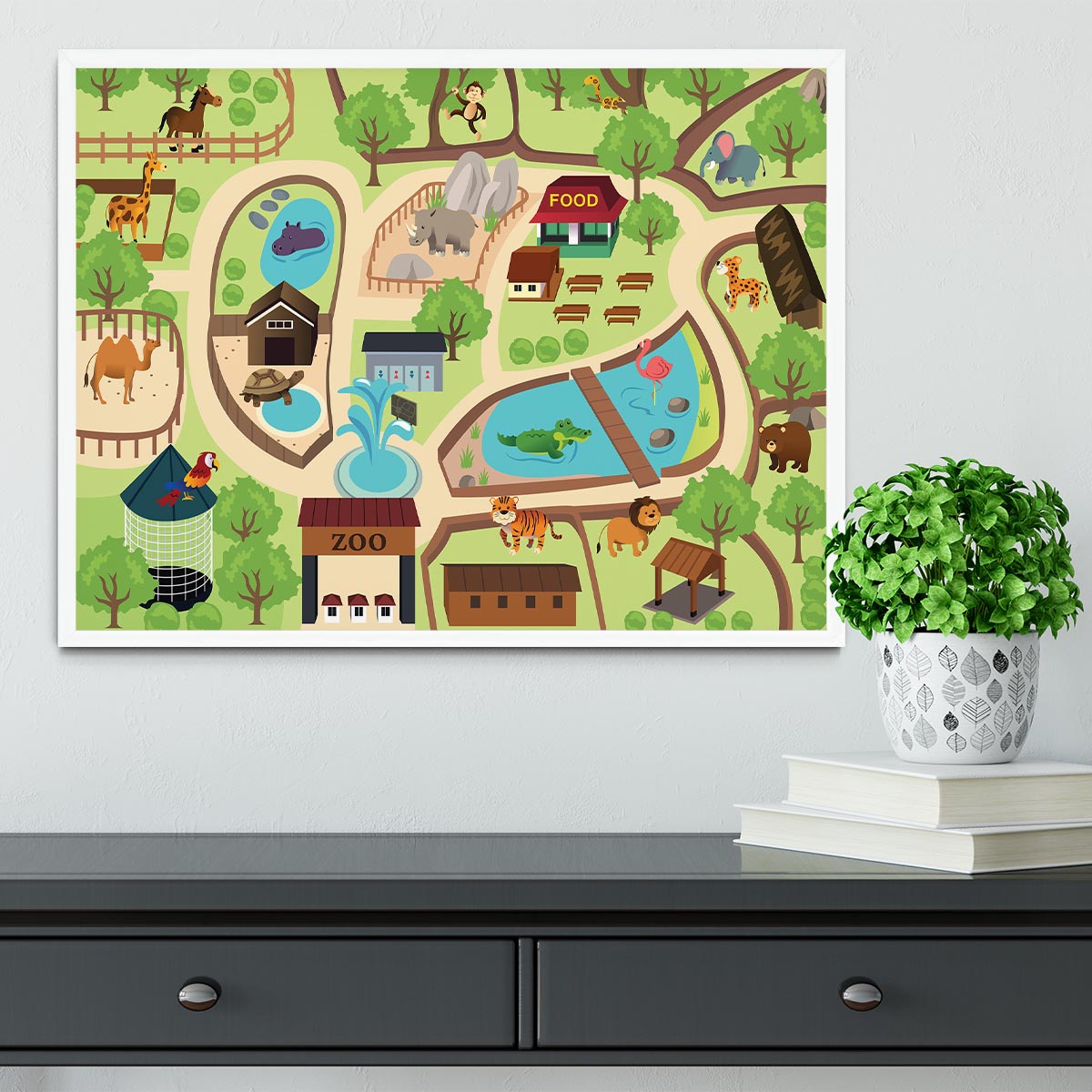 illustration of map of a zoo park Framed Print - Canvas Art Rocks -6