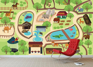 illustration of map of a zoo park Wall Mural Wallpaper - Canvas Art Rocks - 2