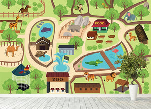 illustration of map of a zoo park Wall Mural Wallpaper - Canvas Art Rocks - 4