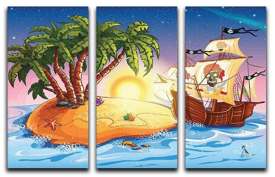 island with a pirate ship 3 Split Panel Canvas Print - Canvas Art Rocks - 1