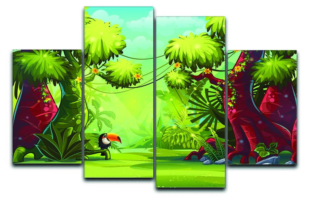 jungle with bird toucan 4 Split Panel Canvas - Canvas Art Rocks - 1