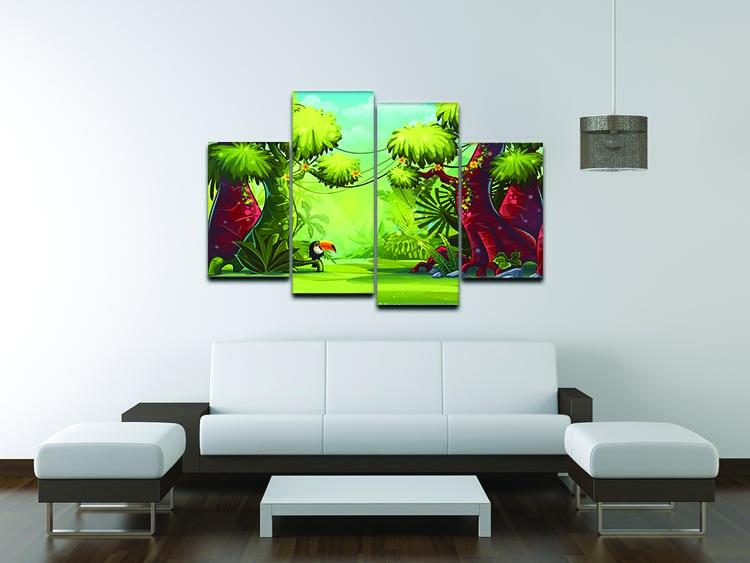 jungle with bird toucan 4 Split Panel Canvas - Canvas Art Rocks - 3