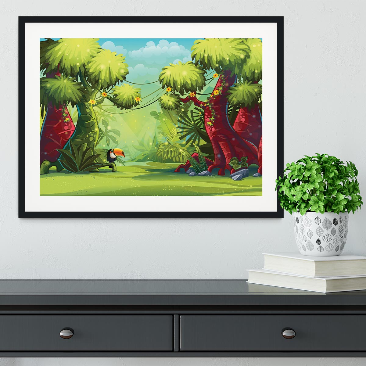 jungle with bird toucan Framed Print - Canvas Art Rocks - 1