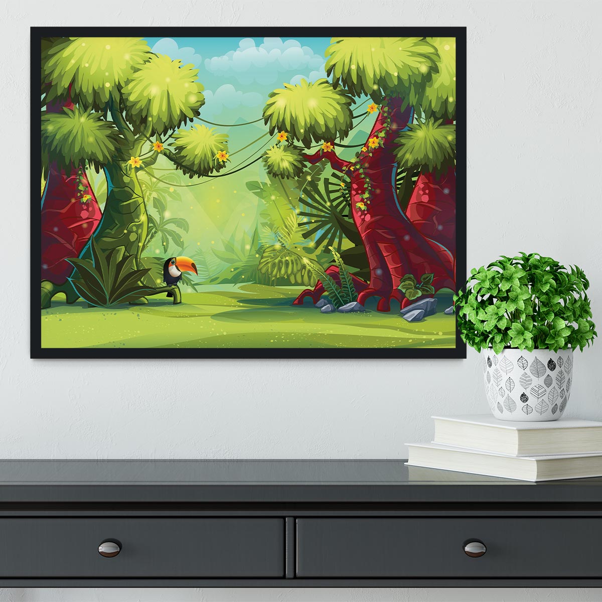 jungle with bird toucan Framed Print - Canvas Art Rocks - 2