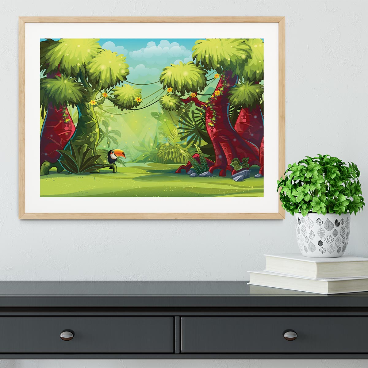 jungle with bird toucan Framed Print - Canvas Art Rocks - 3