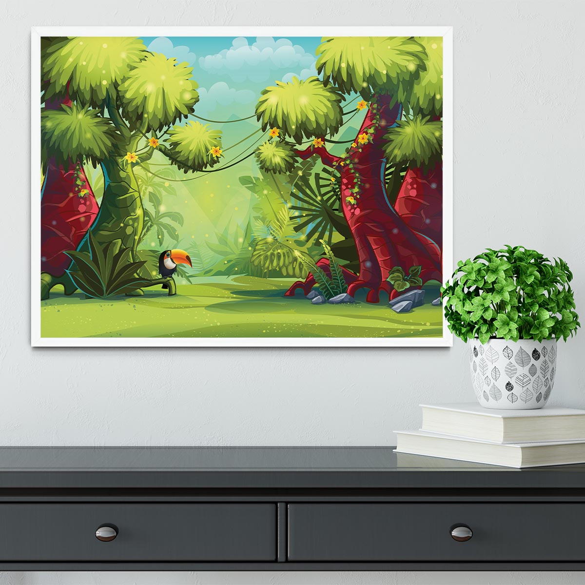 jungle with bird toucan Framed Print - Canvas Art Rocks -6