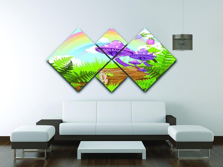 landscape with mushrooms and flowers 4 Square Multi Panel Canvas - Canvas Art Rocks - 3