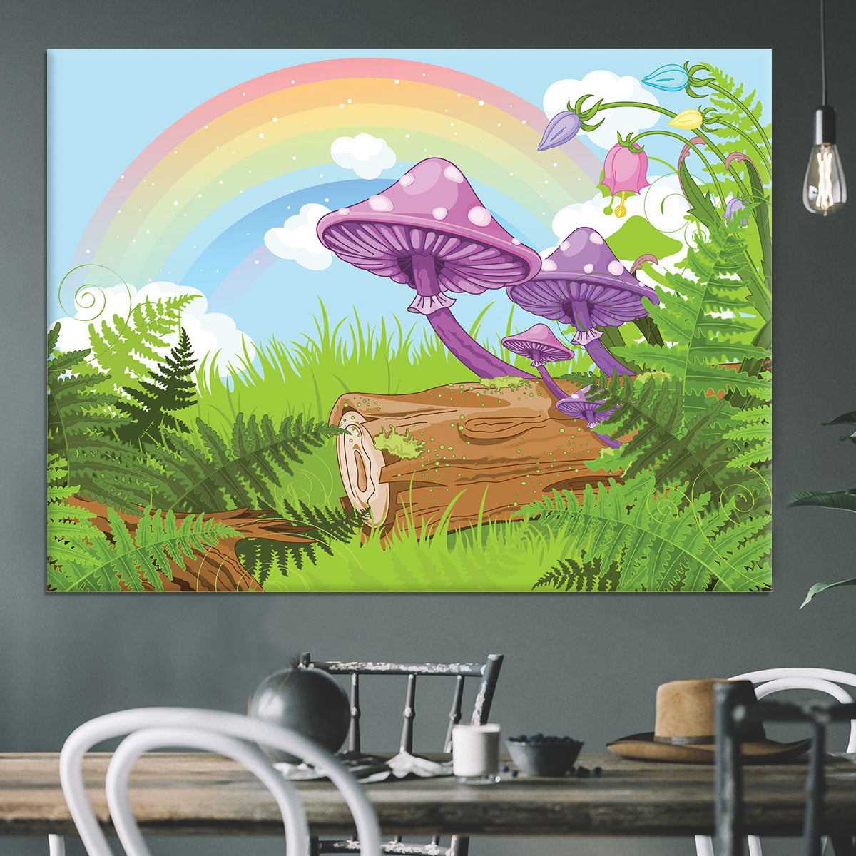 landscape with mushrooms and flowers Canvas Print or Poster - Canvas Art Rocks - 3