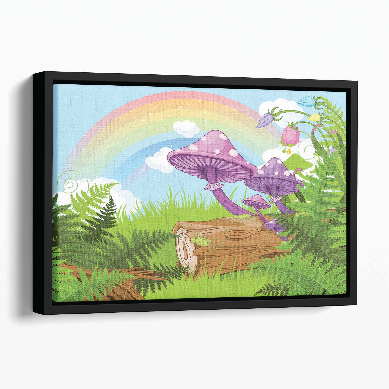 landscape with mushrooms and flowers Floating Framed Canvas