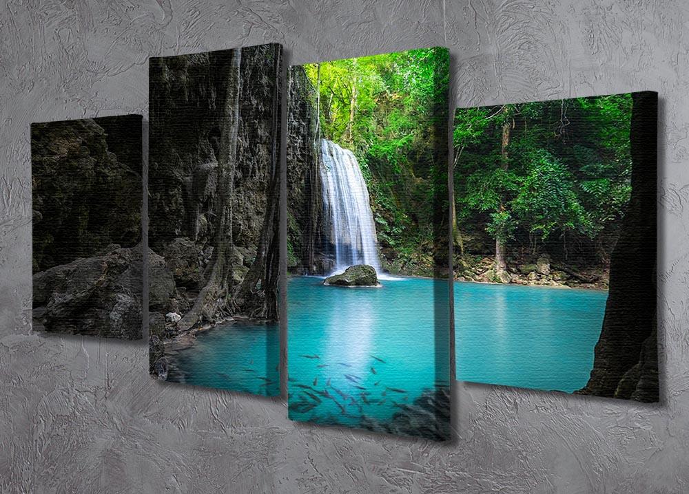 lowing turquoise water of Erawan cascade 4 Split Panel Canvas  - Canvas Art Rocks - 2