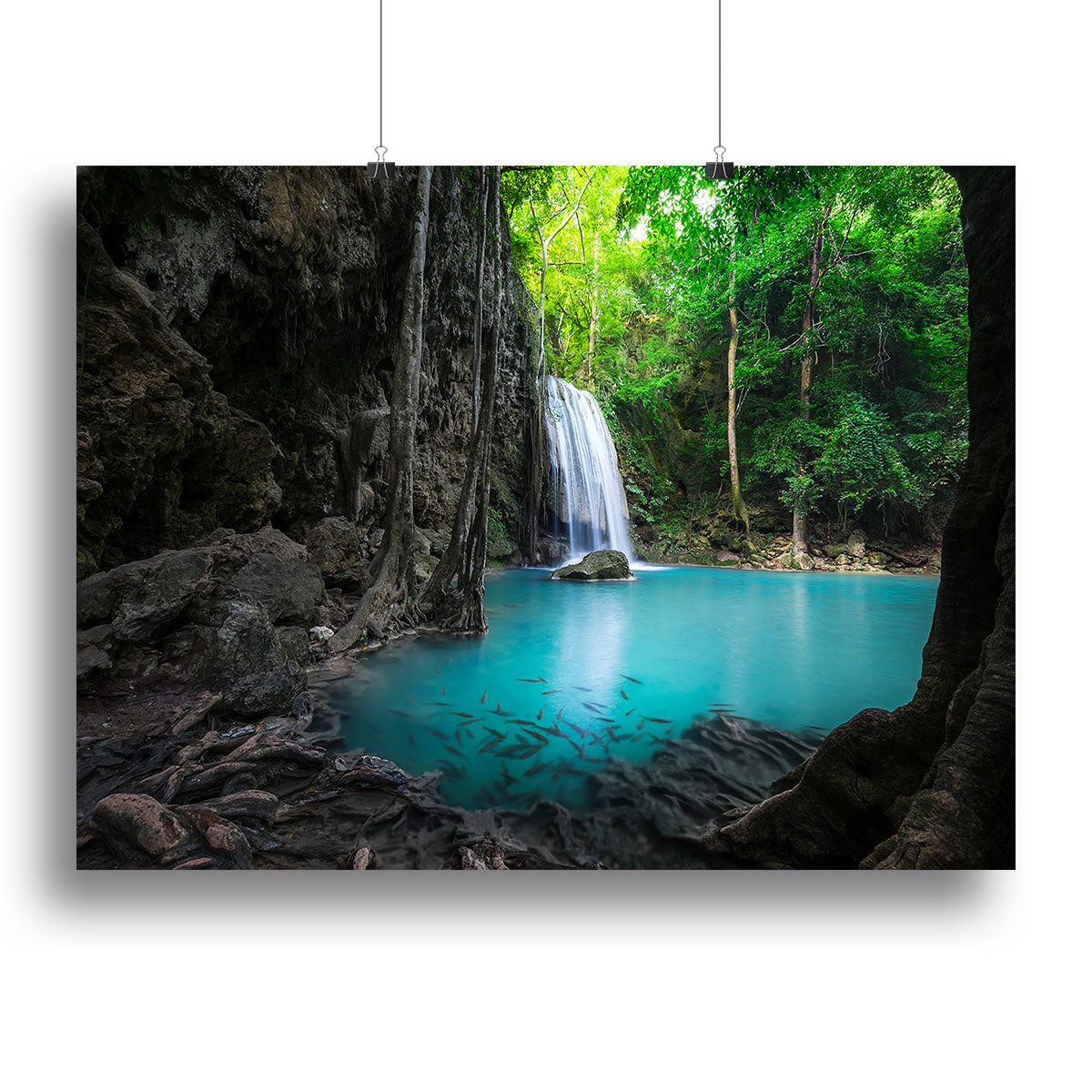 lowing turquoise water of Erawan cascade Canvas Print or Poster - Canvas Art Rocks - 2