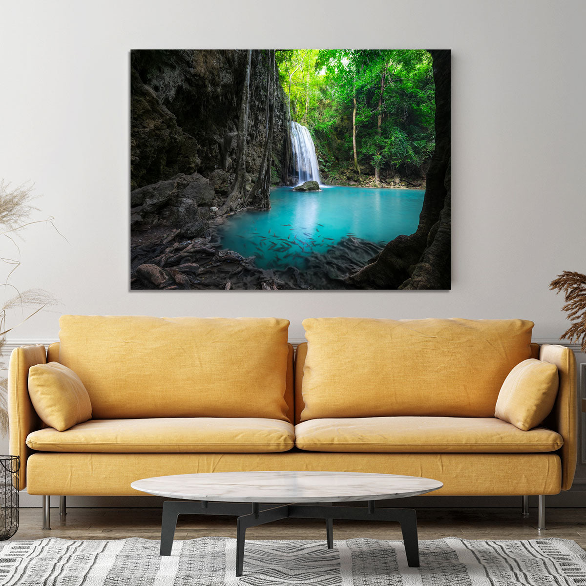 lowing turquoise water of Erawan cascade Canvas Print or Poster - Canvas Art Rocks - 4