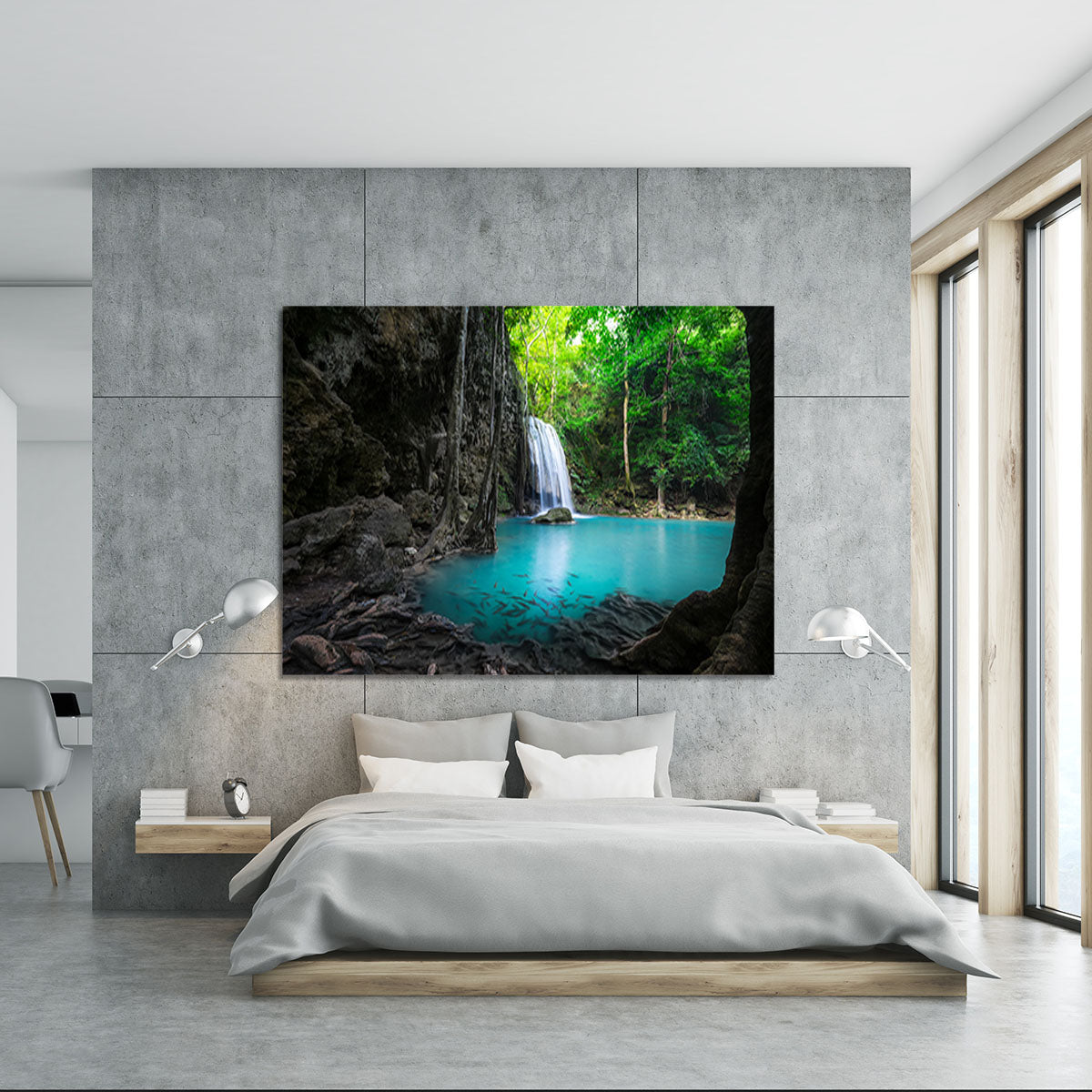 lowing turquoise water of Erawan cascade Canvas Print or Poster - Canvas Art Rocks - 5