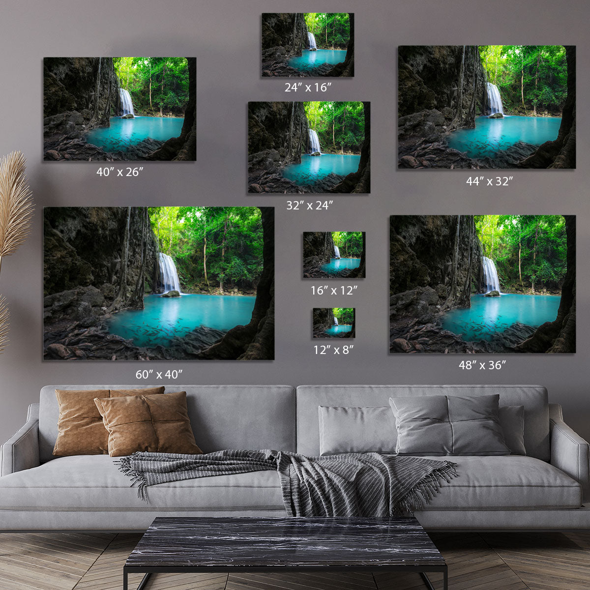 lowing turquoise water of Erawan cascade Canvas Print or Poster - Canvas Art Rocks - 7