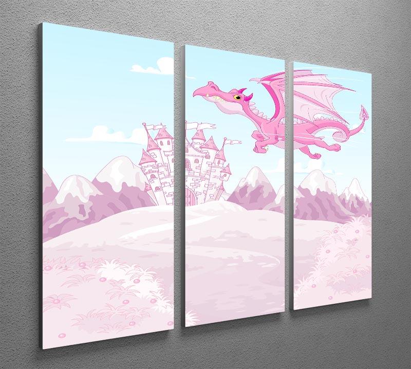 magic dragon on princess castle 3 Split Panel Canvas Print - Canvas Art Rocks - 2